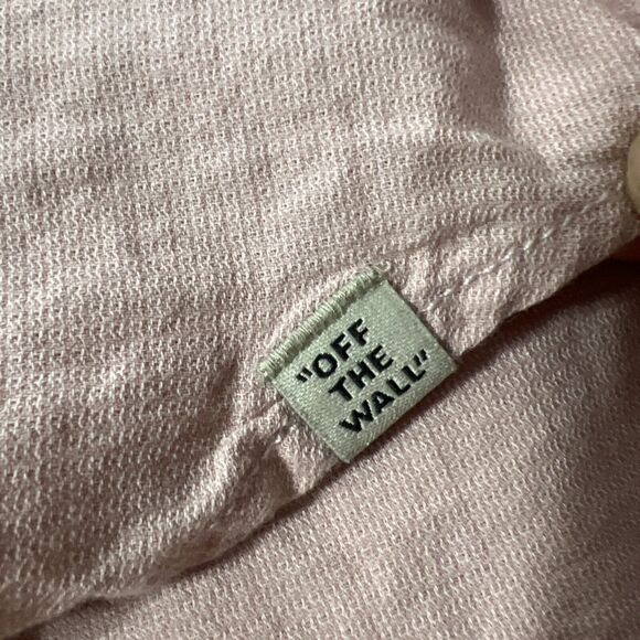 Vans Button Up Shirt Men Large Grey Peach Short Sleeve Casual Top Off The Wall - Picture 11 of 13